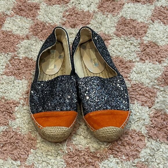 BODEN Women’s Orange Suede Pewter Glitter Jute Espadrille Flats Shoes - Picture 4 of 6